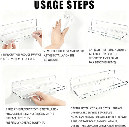 4-Pack Clear Acrylic Floating Shelves, Space-Saving Invisible Wall Shelves for Bathroom Kitchen Office Living Room, Modern Decor Set