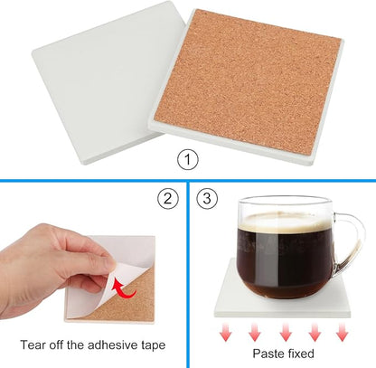 GNIEMCKIN 45 Pieces 4x4 Inch Blank Ceramic Coasters, Unglazed Ceramic Tiles Coasters, Ceramic Tiles with Cork Backing Pads for Painting, DIY Crafts, Mosaics, Square, White.