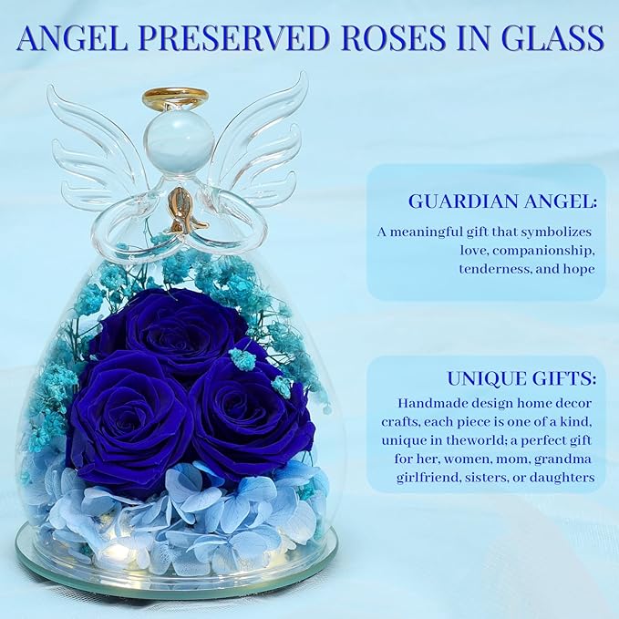 Beferr Valentines Day Rose Gifts for Her Women Mom Gifts for Birthday, Fresh Flowers for Delivery Prime Forever Preserved Rose in Glass Angel Figurine, for Grandma Wife Kids Daughter