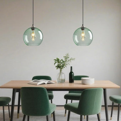 Light Green Glass Pendant Lights Kitchen Island Globe Pendant Light Fixtures Modern Pendant Lighting for Bedroom Living Dining Room Light Fixture (9.84 in, 3 Pack)
