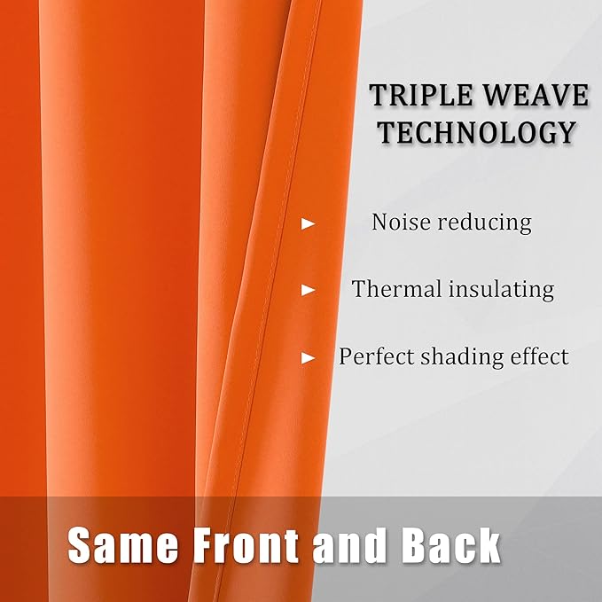 DUALIFE Summer Orange Curtains for Boys Bedroom 2 Panels Autumn Decor Darkening Thermal Insulated Blackout Curtain for Living Room W34 x L45 Inch Grommet Top