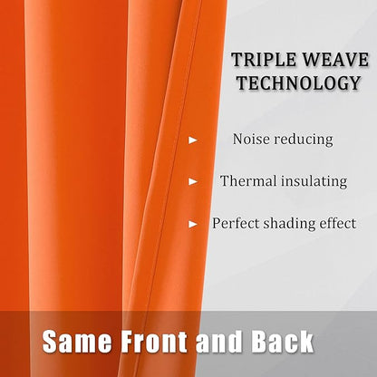 DUALIFE Summer Orange Curtains for Boys Bedroom 2 Panels Autumn Decor Darkening Thermal Insulated Blackout Curtain for Living Room W34 x L45 Inch Grommet Top