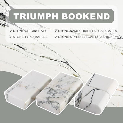 Koville Natural Marble Bookends for Shelves, 13LBS Ultra Heavy Duty Marble Book Holders Organizer, Non-Slip Book Ends, Apartment Decor for Movies/CDs/Video Games