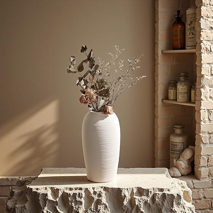 Rustic Ceramic Vase, Simple Flower Vase for Home Decoration, 9.45 Inches, One Piece for Living Room, Office Wedding, Hotel Decor.