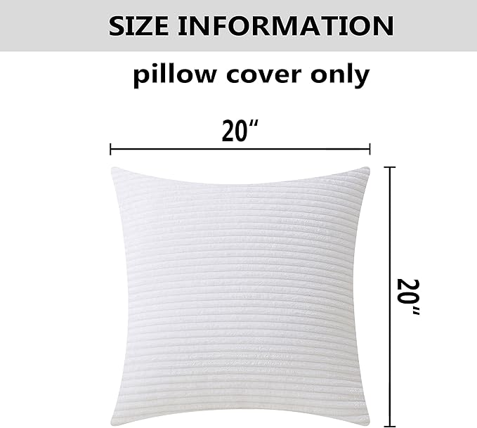 Home Brilliant Set of 2 Decorative Pillow Cover Solid Striped Corduroy Plush Velvet Cushion Cover for Couch, 50cm, 20 x 20 Inch, Creamy White