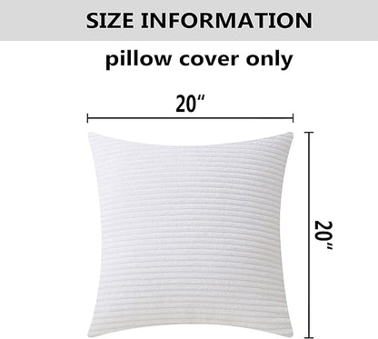 Home Brilliant Set of 2 Decorative Pillow Cover Solid Striped Corduroy Plush Velvet Cushion Cover for Couch, 50cm, 20 x 20 Inch, Creamy White
