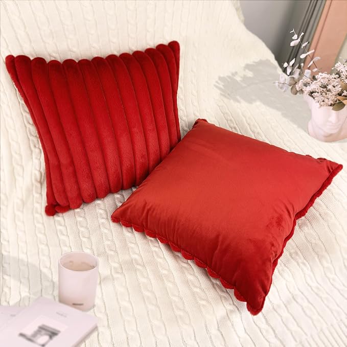 1 Pack 20x20 Pillow Cover Velvet Pillow Covers, Faux Fur Square Throw Pillow Covers for Living Room Decorations Throw Pillow Case, Throw Pillow Cover Cushion Cover for Home Sofa Bedroom Car, Red