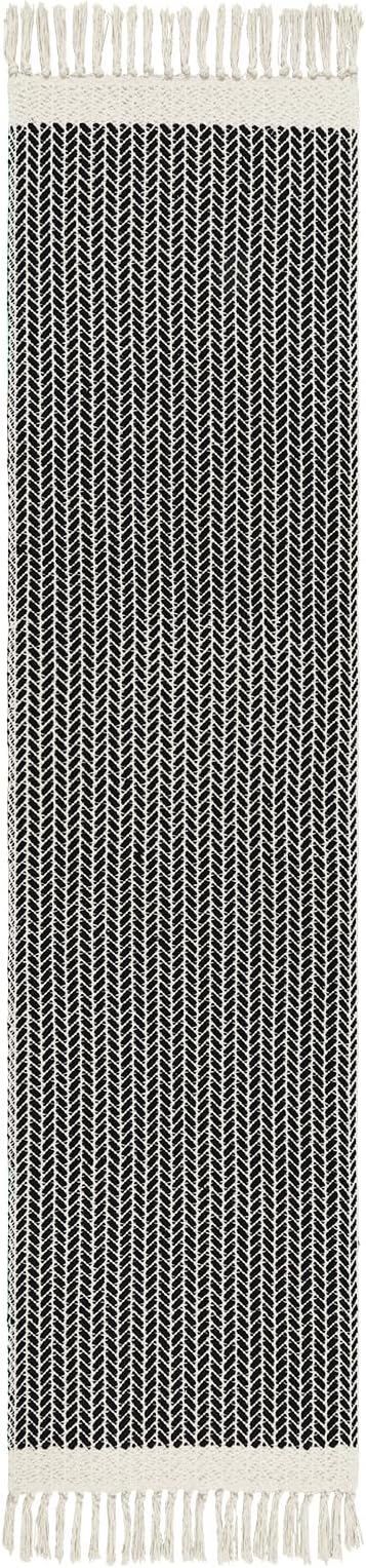 Lahome Boho Kitchen Runner, 2'6''x8 Runners for Hallways Lightweight Bath Mat Woven Washable Runner Rug with Tassels, Farmhouse Non Shedding Black Rug for Bedroom Living Room