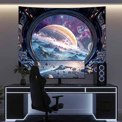 Lifeel Galaxy Tapestry, Planet Space Science Fiction Aesthetic Window Tapestries Decor for Game Room and Bedroom Living Room, 36x48 inches
