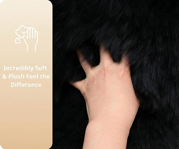 Woolous Black Sheepskin Rug, Genuine New Zealand Lambskin Wool, Real Sheep Skin Throw for Bedroom, Living Room, Sofa, or Chair (Single Pelt, 2x3 ft)