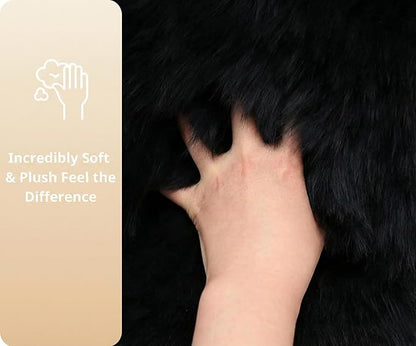 Woolous Black Sheepskin Rug, Genuine New Zealand Lambskin Wool, Real Sheep Skin Throw for Bedroom, Living Room, Sofa, or Chair (Single Pelt, 2x3 ft)