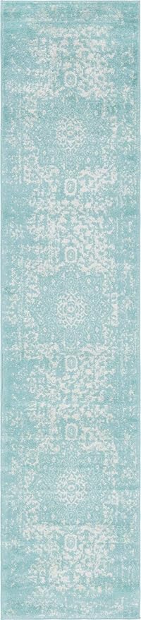 Rugs.com Arlington Collection Rug – 12 Ft Runner Aqua Medium-Pile Rug Perfect for Hallways, Entryways