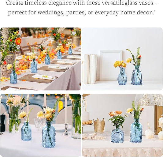 Glass Bud Vases Set of 32 - Blue Assorted Small Mini Glass Vases for Flowers, Crystal Vintage Vase Set, Bulk Centerpieces for Table Décor, Wedding, Home and Events (Blue, 32 Pcs)