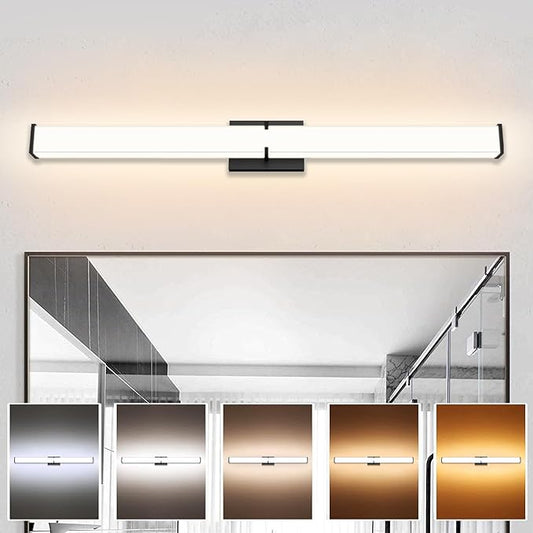 39.96Inch 3600LM Bathroom Light Fixtures 5CCT Optional, Black Modern LED Vanity Light Clear & White Shade, Dimmable Bathroom Lighting Fixtures Over Mirror - ETL Listed