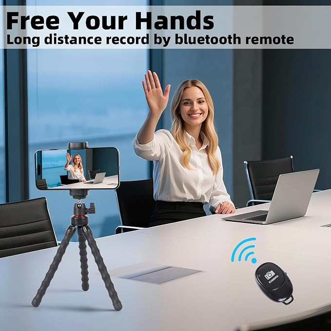 Mini Cell Phone Tripod, 3 in 1 Flexible Phone Tripod with Wireless Remote for Video Recording Vlogging Selfie, Portable Small Tripod Stand Compatible with iPhone, Samsung, 4.7''-7'' Phones