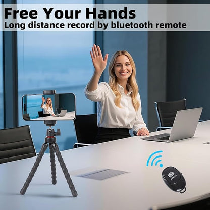 Mini Cell Phone Tripod, 3 in 1 Flexible Phone Tripod with Wireless Remote for Video Recording Vlogging Selfie, Portable Small Tripod Stand Compatible with iPhone, Samsung, 4.7''-7'' Phones