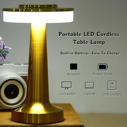 Riakrum 4 Pcs LED Portable Cordless Table Lamp with Touch Sensor 3 Color Stepless Dimming Rechargeable Battery up to 15 Hours Cordless Table Light Wireless Lamp for Nursery (Gold)
