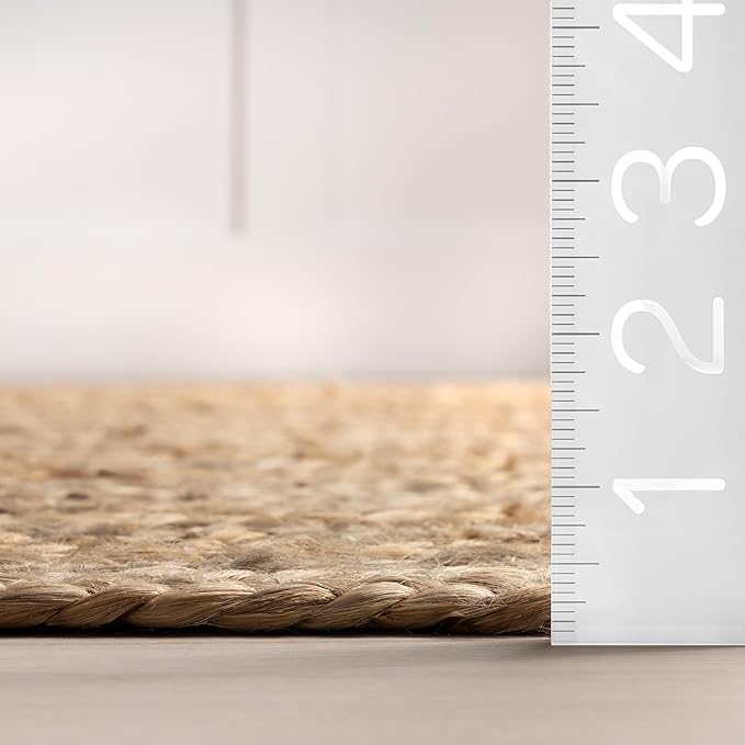 nuLOOM 3 Round Rigo Jute Hand Woven Area Rug, Natural, Solid Farmhouse Design, Natural Fiber, For Bedroom, Living Room, Dining Room, Hallway, Office, Kitchen, Entryway