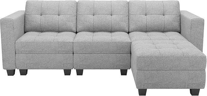 Belffin Modular Sectional Sofa L Shaped Sofa Couch with Storage Seats Convertible Sectional Couch Modular Sofa with Reversible Chaise Fabric Light Grey