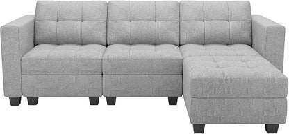Belffin Modular Sectional Sofa L Shaped Sofa Couch with Storage Seats Convertible Sectional Couch Modular Sofa with Reversible Chaise Fabric Light Grey