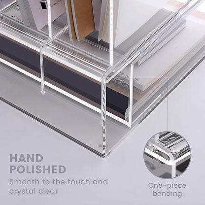 DINGHUO Acrylic Desk Organizers and Accessories, Clear Paper File Folder Organizer Letter Tray Sliding Drawer with 4 Upright Sections File Holder, Office Supplies Workspace Organizers - 1 Pack