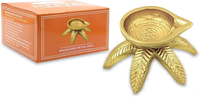 Shubhkart Engraved Petal Diya in Octopus Shape - Deepam/Deep/Festival Diya - Long Lasting for Puja, Return Gift, Very Light, Medium Size Oil Lamp for Home Decor