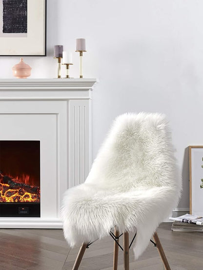 SERISSA Faux Sheepskin Fur Area Rug White Fur Chair Cover Seat Pad Small Fuzzy Rug for Bedroom Floor Sofa Living Room Decor 2x3 Feet