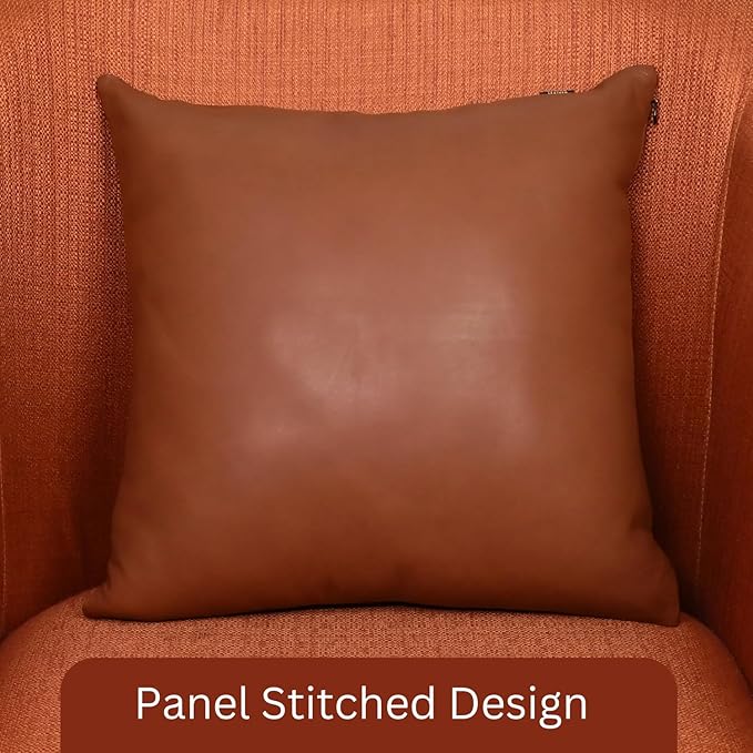 LL LEATHER LOVERS Lambskin Leather Pillow Cover, Hand Panel Stitched Leather Decorative Throw Pillow Covers for Couch Sofa Bed Living Room Garden (20x20 Inches, Brown Pack of 2)