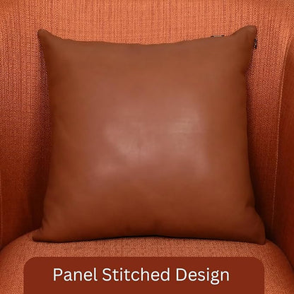 LL LEATHER LOVERS Lambskin Leather Pillow Cover, Hand Panel Stitched Leather Decorative Throw Pillow Covers for Couch Sofa Bed Living Room Garden (16x16 Inches, Brown Pack of 1)