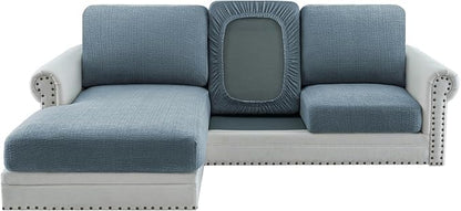 H.VERSAILTEX Super Stretch Individual Jacquard Couch Cushion Covers Furniture Protector Spandex Anti-Slip Soft Thickened Slipcovers Easy Install, (1 PC, Large Chaise Couch Cover, Stone Blue)