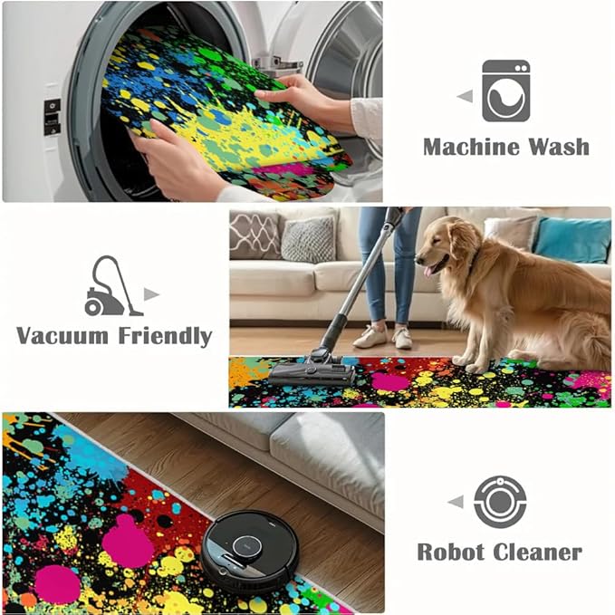 Grunge Paint Splatter Rug 5.3x6.7 Area Rugs Abstract Colorful Graffiti Rugs Ultra Soft Non Slip Washable Low Pile Carpet for Gameroom Bedroom Living Room Kids Room Playroom Home Decor