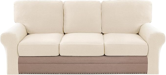 H.VERSAILTEX Multi-Pieces Sofa Covers Stretch Couch Covers Form Fitted Seats and Back Cushions Covers (3 Seat Covers Plus 3 Back Cusion Covers, Bonus 2 Armrest Covers), Cream