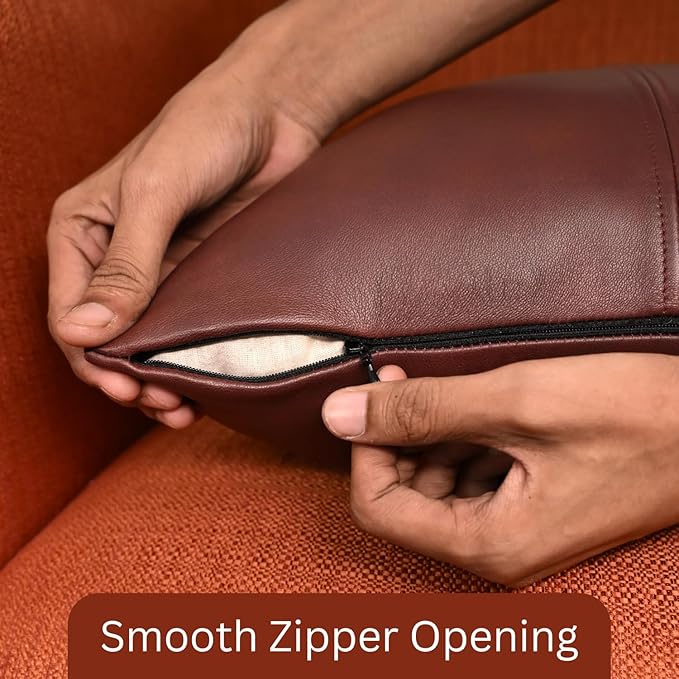 LL LEATHER LOVERS Lambskin Leather Pillow Cover, Hand Panel Stitched Leather Decorative Throw Pillow Covers for Couch Sofa Bed Living Room Garden (18x18 Inches, Deep Maroon Pack of 1)