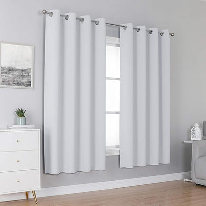 DUALIFE Greyish White Bedroom Curtains with Grommet 72 Inch Length White Curtains Panels for Kids Bedroom Thermal Insulated Room Darkening Window Drapes for Living Room 52x72 Inches Long,2 Panels