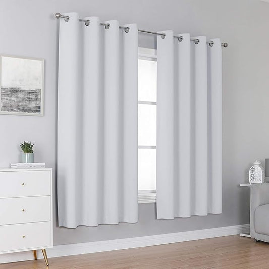 DUALIFE Greyish White Bedroom Curtains with Grommet 72 Inch Length White Curtains Panels for Kids Bedroom Thermal Insulated Room Darkening Window Drapes for Living Room 52x72 Inches Long,2 Panels