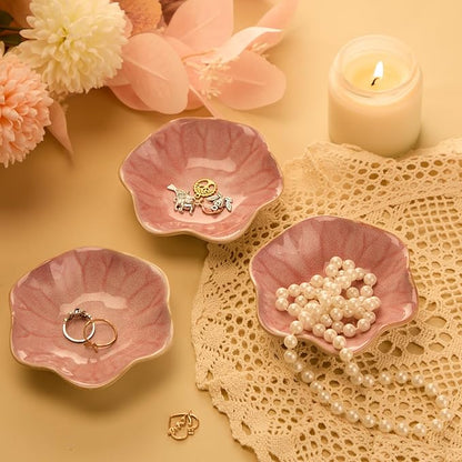 8 Pcs Ceramic Trinket Dish Lotus Leaf Jewelry Tray Small Ring Dish for Earrings, Rings, Jewelry Holder, Key Bowl(Pink)