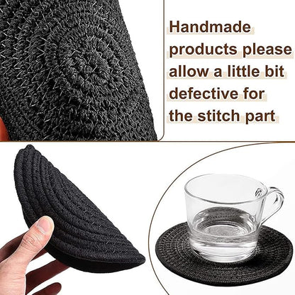 4 Pack Round Woven Placemats,13.8 inch Plate Chargers Black Thick Place Mats Cotton Rope Braided Tablemats Rattan Tablemats Black Weave Placemats for Dining Table