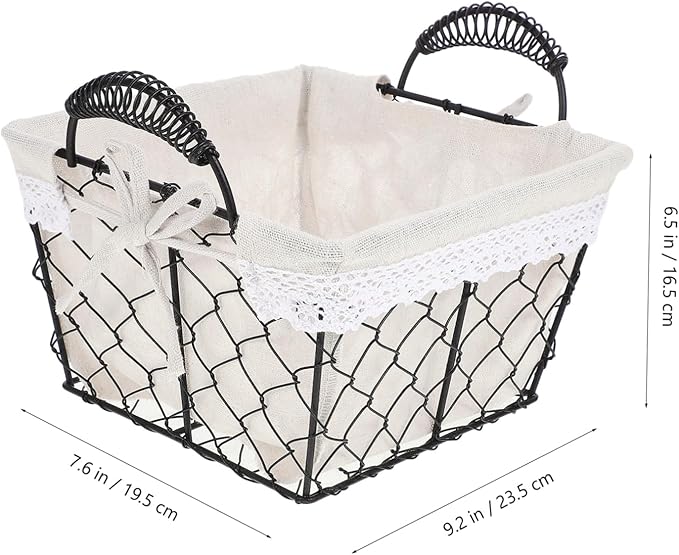 Iron Wire Fruit Basket with Handle Cotton Lined Storage Organizer for Kitchen and Home Multifunctional Tabletop Bread and Snack Holder Stylish Decorative Wire Basket for Household