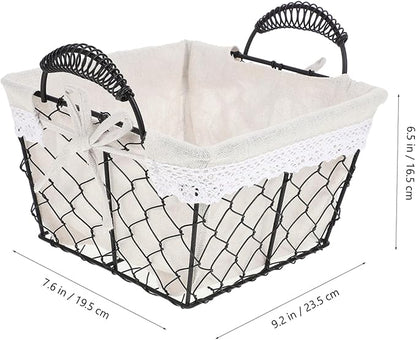 Iron Wire Fruit Basket with Handle Cotton Lined Storage Organizer for Kitchen and Home Multifunctional Tabletop Bread and Snack Holder Stylish Decorative Wire Basket for Household