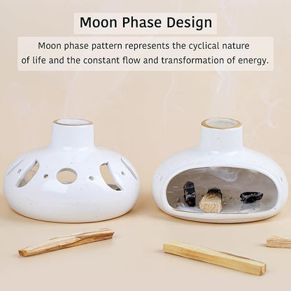 ZenBless 3 in 1 Incense Holder for Palo Santo Sticks Sage Incense, Handcrafted Ceramic Incense Burner Holder Ash Catcher with Chimney, Smudge Bowl for Yoga Meditation Room Home Decor