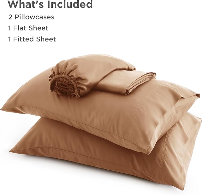 Bedsure King Size Sheets Set, Cooling Sheets for Hot Sleepers, Rayon Derived from Bamboo, Breathable & Soft, Deep Pocket Up to 16 Inches, Hotel Luxury Silky Bedding, Khaki