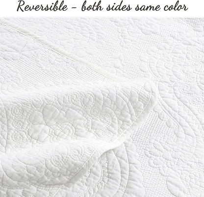 Cozy Line Home Fashions 100% Cotton Matelasse Medallion Solid White Luxury Chic Bedding Quilt Set, Reversible Lightweight Bedspread Coverlet for All Season (Medallion - White, King - 3 Piece)