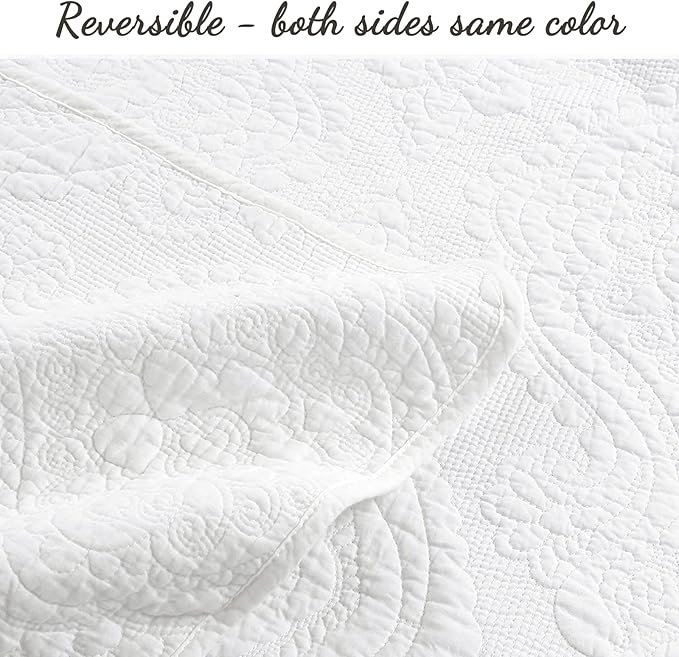 Cozy Line Home Fashions 100% Cotton Matelasse Medallion Solid White Luxury Chic Bedding Quilt Set, Reversible Lightweight Bedspread Coverlet for All Season (Medallion - White, Queen - 3 Piece)
