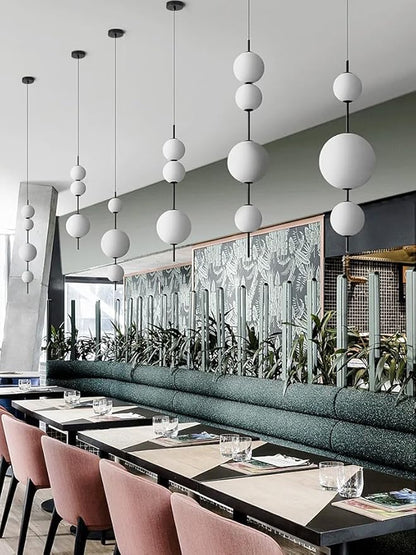 Modern Kitchen Island Pendant Lights, White Acrylic Globe Chandeliers, Dimmable Black LED Pendant Lights, Adjustable Indoor Hanging Light Fixture for Dining Room Bedroom Living Room