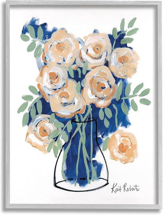 Stupell Industries Abstract Pink Roses & Flower Swirls Line Art Framed Wall Art by Kait Roberts | 24×30"