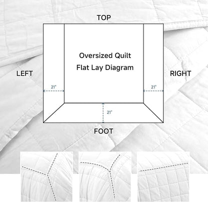 Quilt Sets California King Size - 100% Cotton Lightweight Luxury Comforter Set, Oversized Extra Wide Stitching Bedding Set Bedspread Coverlet with 2 Pillowcase Suitable for All Season, White