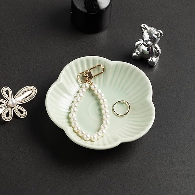 Flower Shape Ring Tray, Key Bowl, Ceramic Trinket Tray Decorative Jewelry Dish for Rings Necklace Earring Key Watch, Home Decoration for Friend Sister Mom