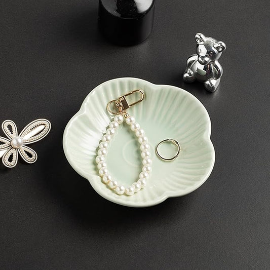 Flower Shape Ring Tray, Key Bowl, Ceramic Trinket Tray Decorative Jewelry Dish for Rings Necklace Earring Key Watch, Home Decoration for Friend Sister Mom
