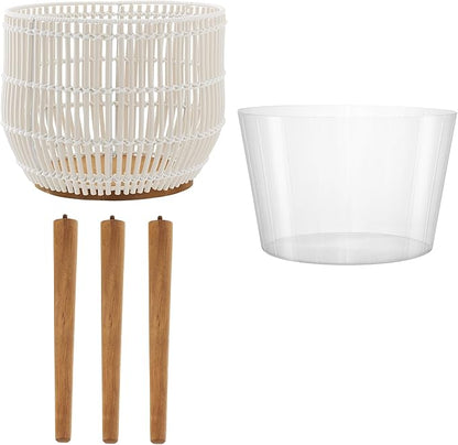 Casafield Indoor Planter with Stand, White Floor Planter with Wood Legs, Large Plant Pot Cover with Liner for Houseplants, Flower Pots and Trees
