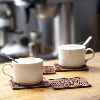 Stockholm Map Coaster by O3 Design Studio, Set Of 4, Sapele Wooden Coaster With City Map, Handmade